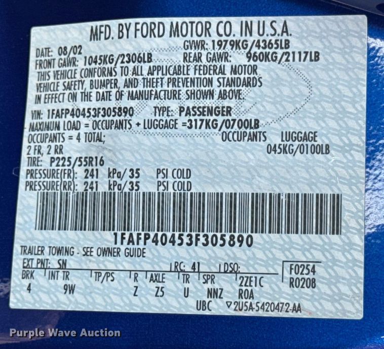 image for item ER0416 2003 Ford Mustang 