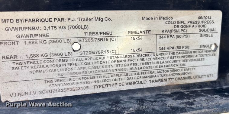 image for item ER7505 2014 PJ Trailers Channel Utility utility trailer
