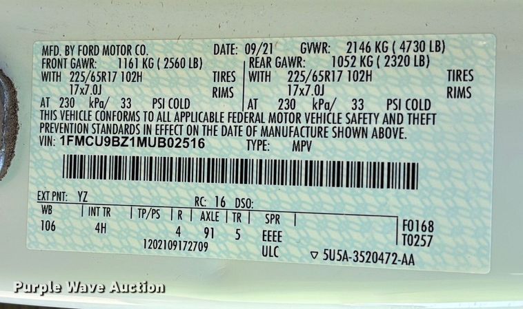 image for item ER7508 2021 Ford Escape SUV