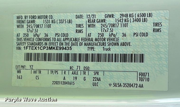 image for item ER7510 2021 Ford F150 XL Ext. Cab pickup truck