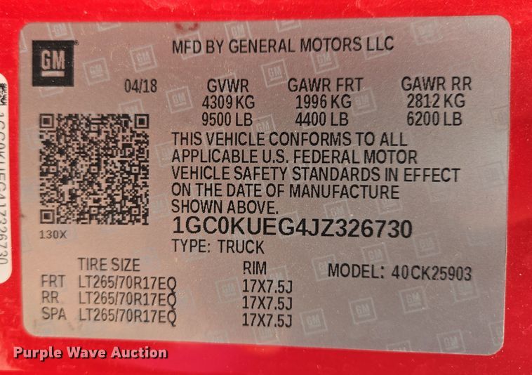 image for item ES2831 2018 Chevrolet Silverado 2500HD pickup truck