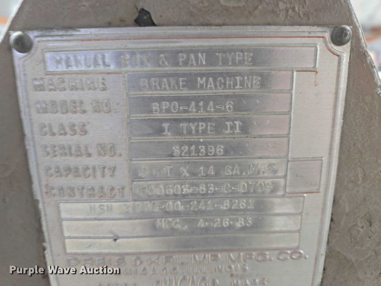 image for item ES2880 1983 Chicago BPO-414-6 brake machine