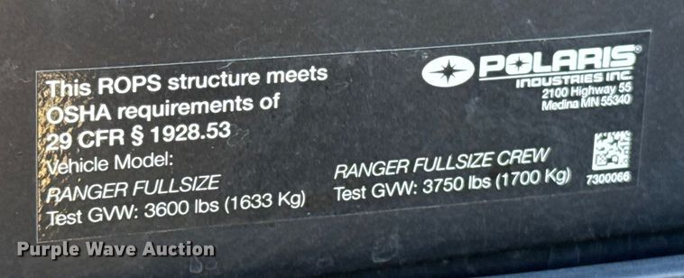 image for item ES5773 2022 Polaris Ranger XP 1000 Trail Boss utility vehicle