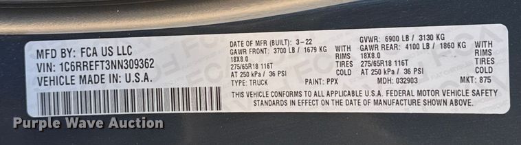 image for item ES5781 2022 RAM 1500 Crew Cab flatbed pickup truck