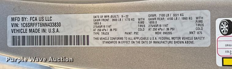 image for item ES5804 2022 RAM 1500 Crew Cab pickup truck