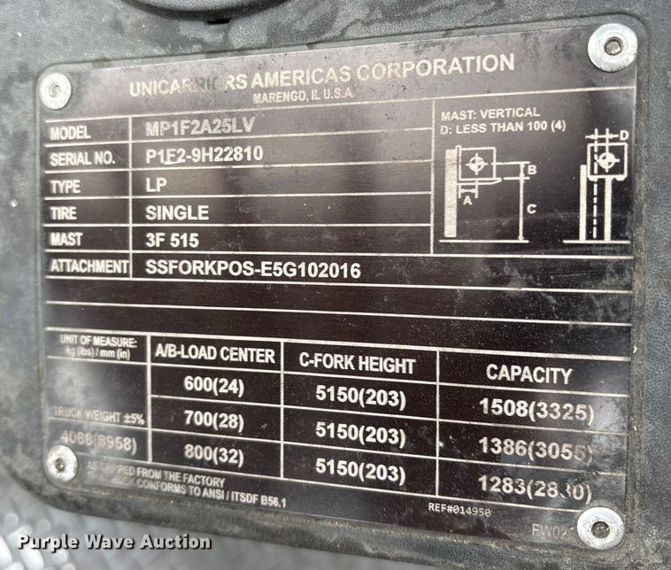 image for item ES8550 2017 UniCarriers PF50 forklift