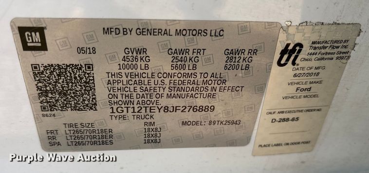 image for item ES8554 2018 GMC Sierra 2500HD Crew Cab utility bed pickup truck