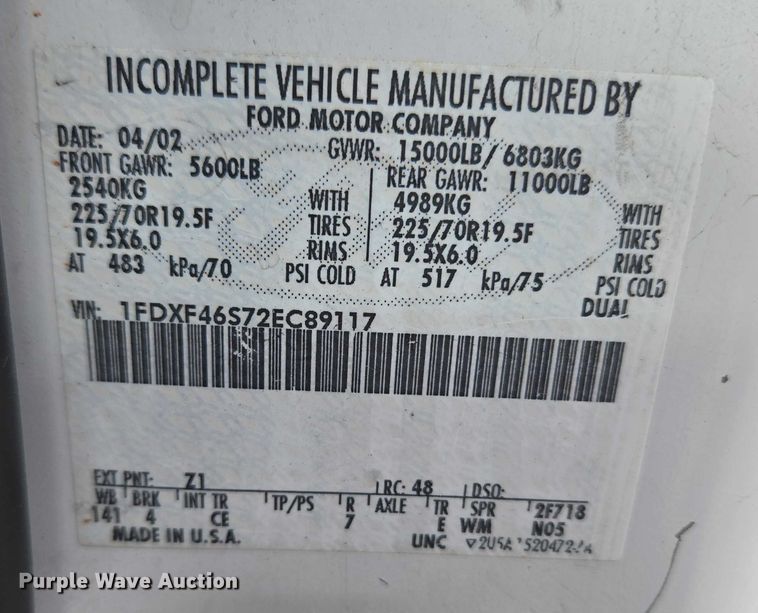 image for item ET1125 2002 Ford F450 Super Duty bucket truck