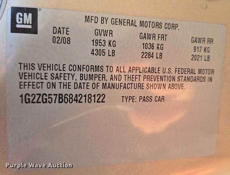 image for item ET1237 2008 Pontiac G6 