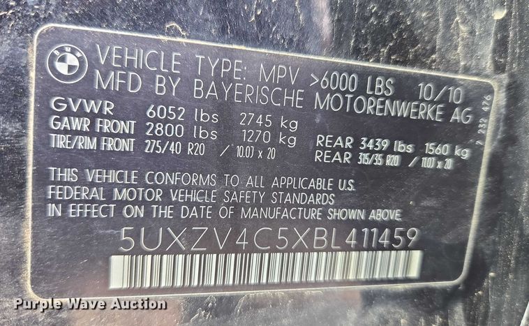 image for item ET1274 2011 BMW X5 SUV