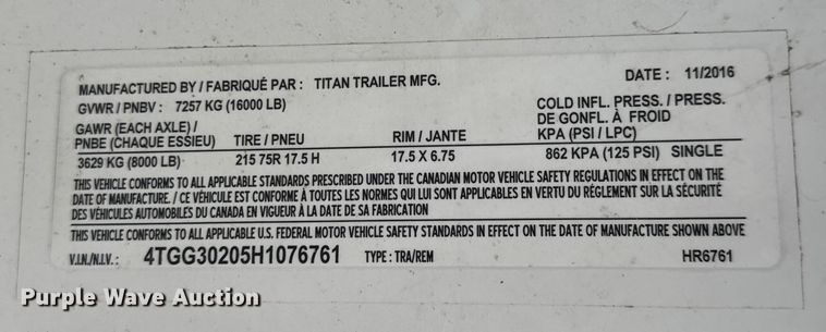 image for item ET1513 2017 Titan HR6761 enclosed cargo trailer