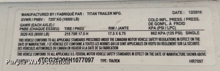 image for item ET4456 2017 Titan HR7097 enclosed cargo trailer