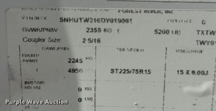 image for item ET4457 2013 Continental TXTW14SA enclosed cargo trailer