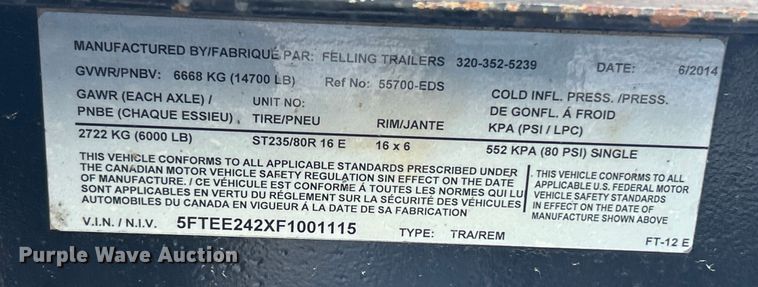 image for item ET6923 2015 Felling utility trailer