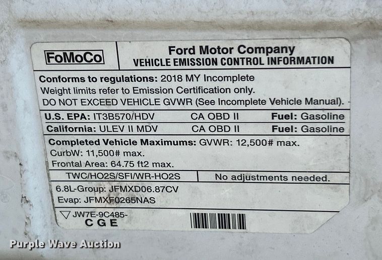 image for item ET6957 2018 Ford E350 Super Duty van cab and chassis