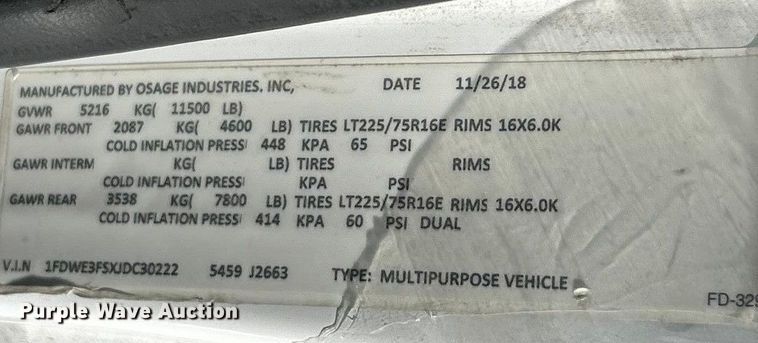 image for item ET6957 2018 Ford E350 Super Duty van cab and chassis