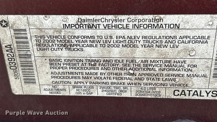 image for item ET6980 2002 Jeep Wrangler SUV