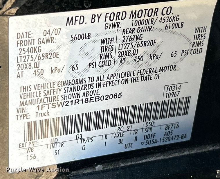 image for item ET6985 2008 Ford F250 Super Duty Crew Cab pickup truck