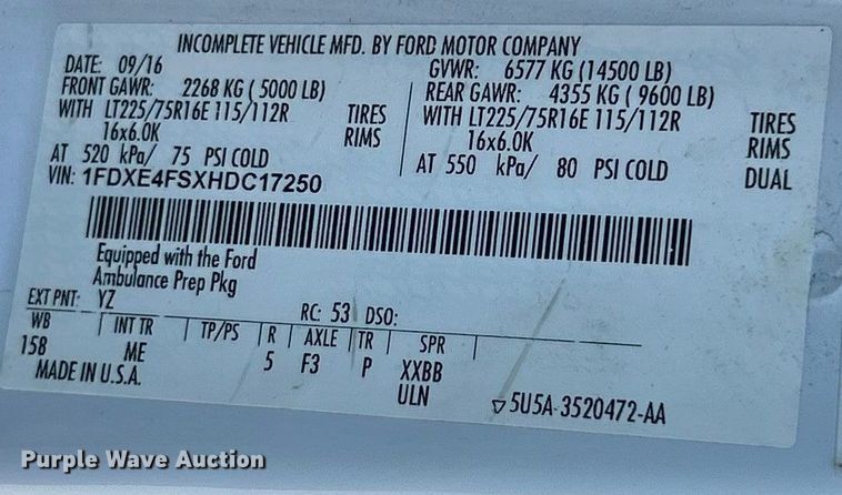 image for item ET6988 2017 Ford E450 van cab and chassis