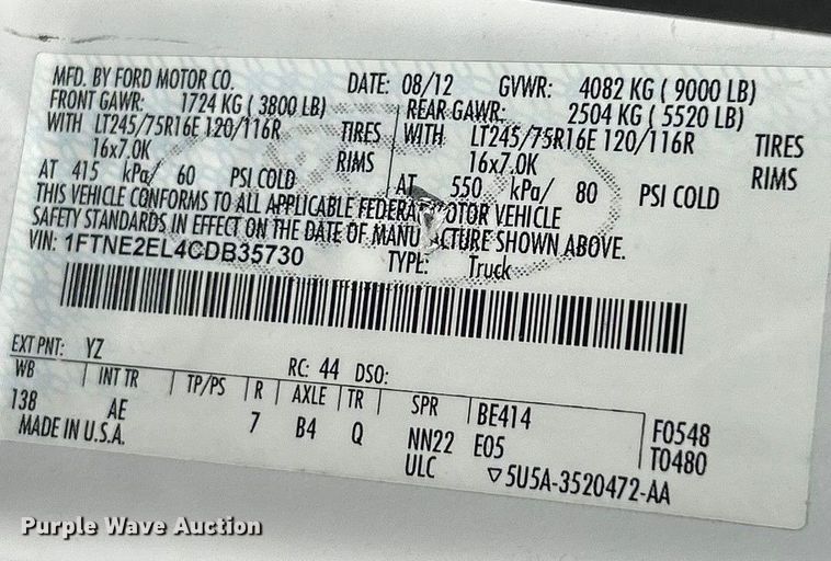 image for item ET6990 2012 Ford E250 Super Duty utility van