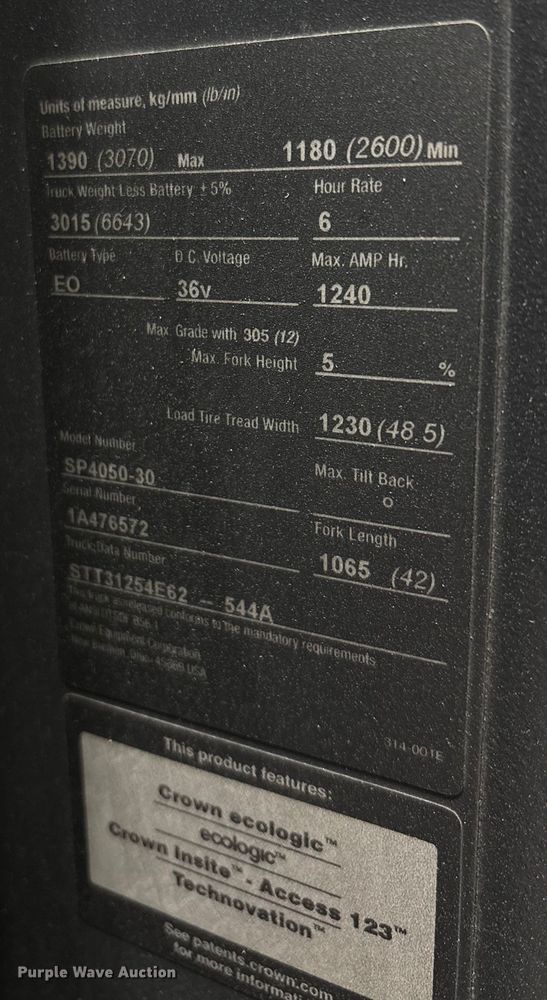 image for item EU0272 2016 Crown SP4050-30 order picker
