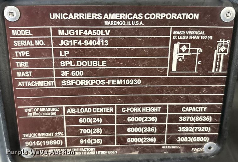 image for item EU0274 2018 UniCarriers PF110YLP forklift
