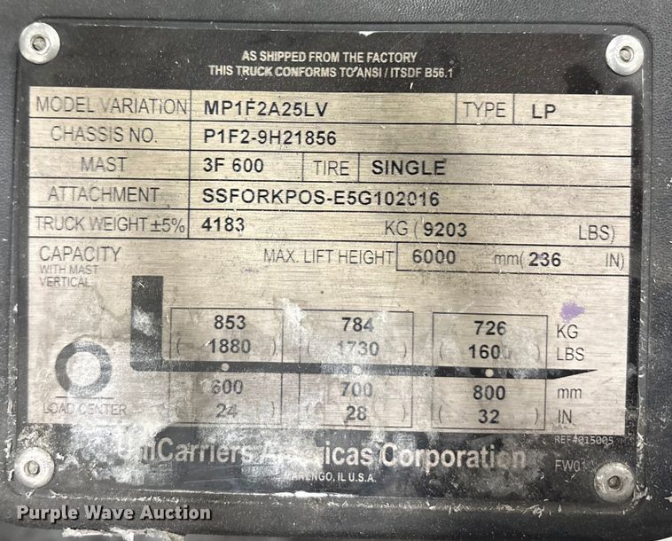image for item EU0275 2016 UniCarriers PF50 forklift
