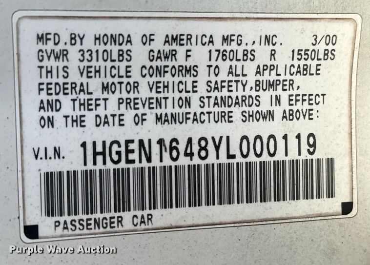 image for item EU4101 2000 Honda Civic 