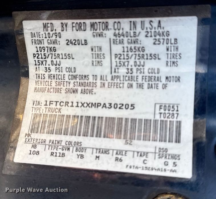 image for item EU4103 1991 Ford Ranger pickup truck