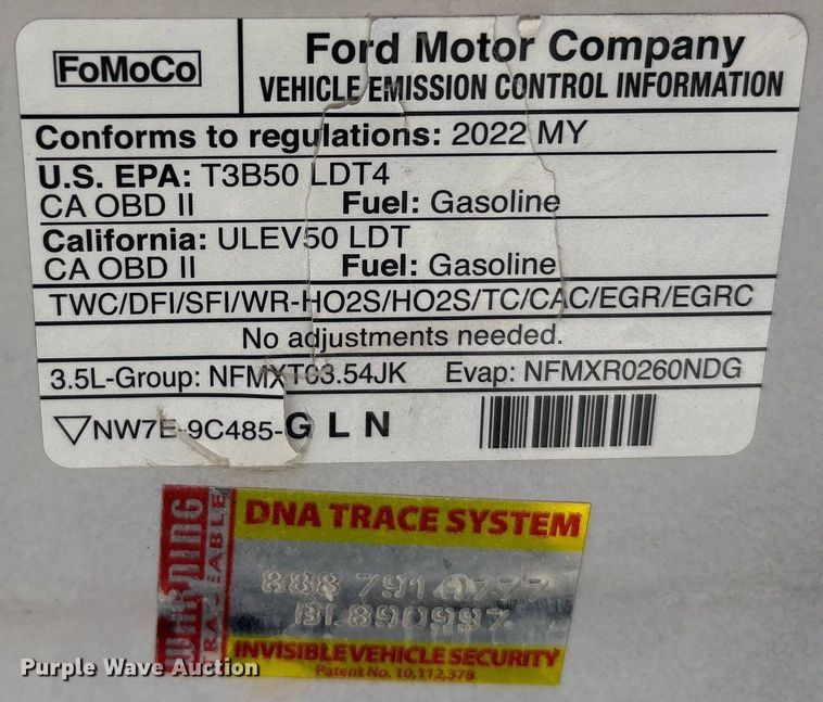 image for item EU4850 2022 Ford F150 Ext. Cab pickup truck