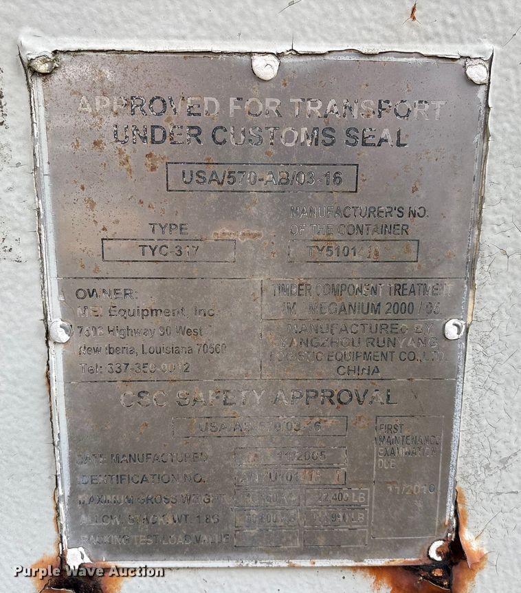 image for item EU7378 2005 MEI Equipment TYC-317 shipping container