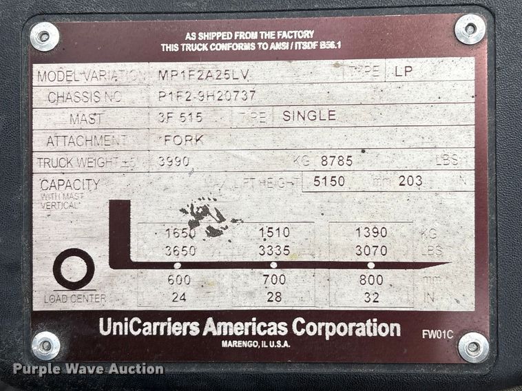 image for item EU7382 2016 UniCarriers PF50 forklift
