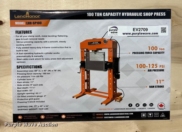 image for item EV2709 Land Honor LHR-SP100 hydraulic press