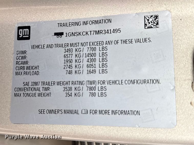 image for item FB0514 2021 Chevrolet Suburban SUV