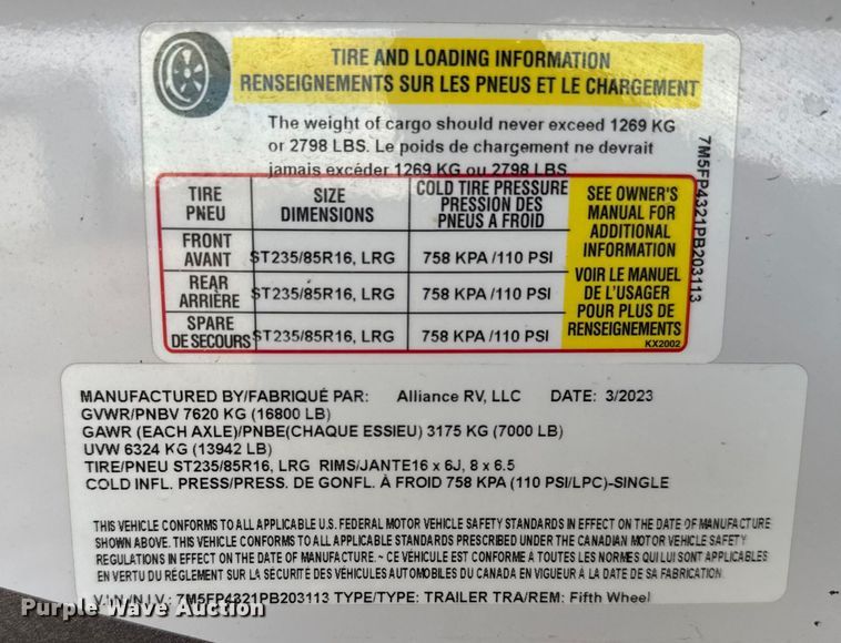 image for item FB0516 2023 Alliance Rv Paradigm camper