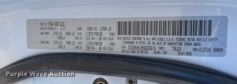 image for item FB0632 2017 RAM 3500 Crew Cab flatbed pickup truck