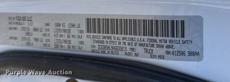 image for item FB0632 2017 RAM 3500 Crew Cab flatbed pickup truck