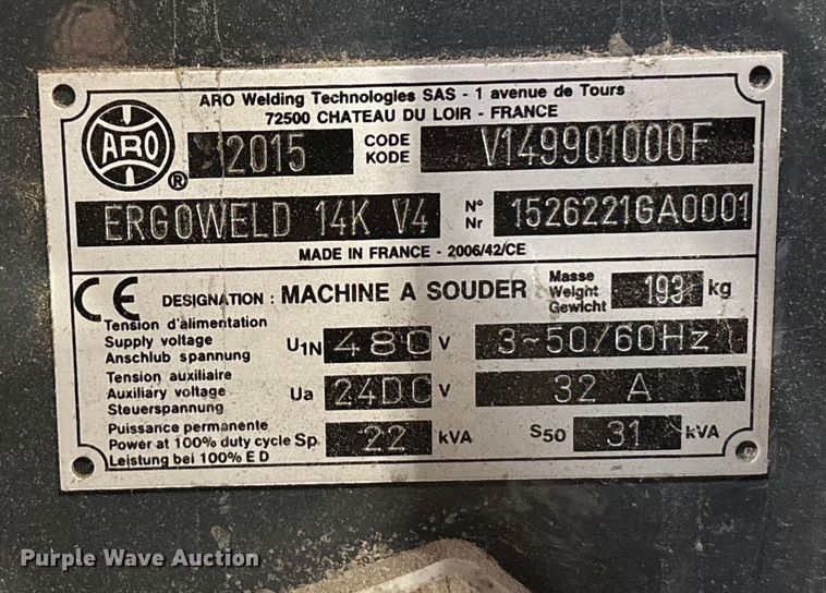 image for item FB0677 (2) 2015 Aro Ergoweld 14K automatic spot welders