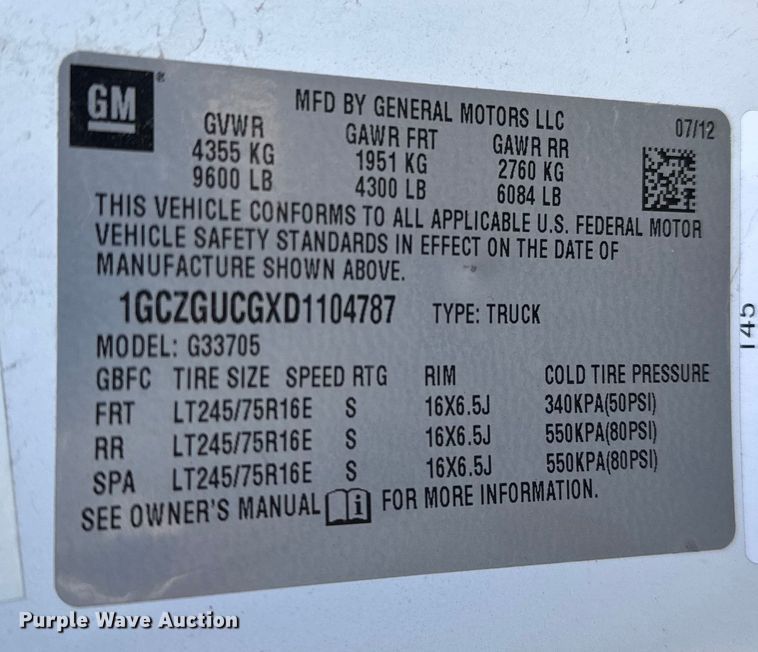 image for item FB0688 2013 Chevrolet Express 3500 van