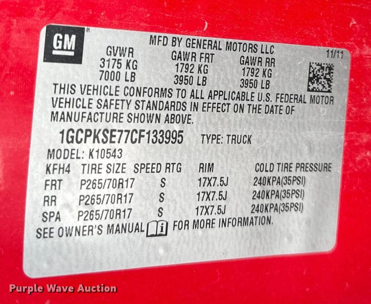 image for item FB0692 2012 Chevrolet Silverado 1500 Crew Cab pickup truck