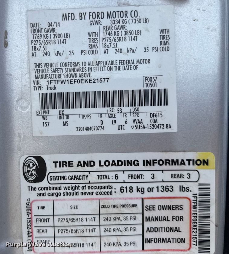 image for item FB0735 2014 Ford F150 Crew Cab pickup truck