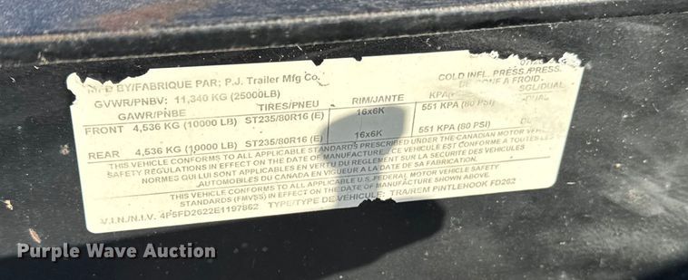 image for item FB0739 2014 PJ FD262 equipment trailer