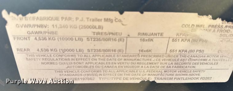 image for item FB0739 2014 PJ FD262 equipment trailer