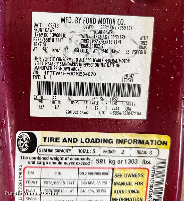 image for item FB0742 2013 Ford F150 Crew Cab pickup truck