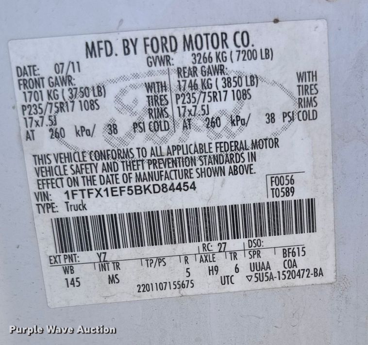 image for item FB0747 2011 Ford F150 Ext. Cab pickup truck