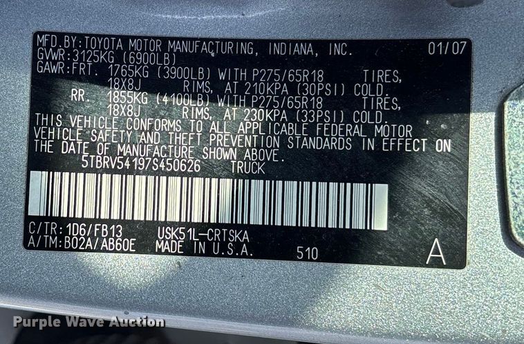 image for item FB2967 2007 Toyota Tundra SR5 Ext. Cab pickup truck