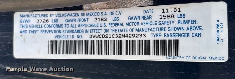 image for item FB3015 2002 Volkswagen Beetle 