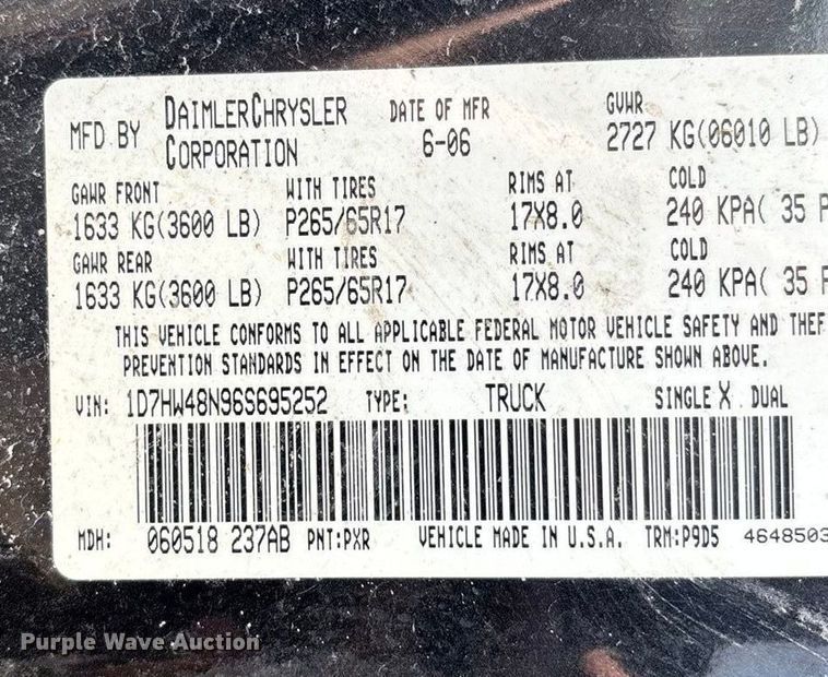 image for item FB3500 2006 Dodge Dakota Crew Cab pickup truck