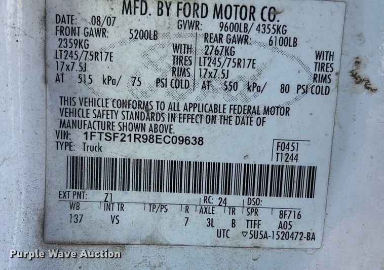 image for item FB3512 2008 Ford F250 Super Duty XL pickup truck