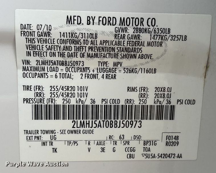 image for item FB3529 2011 Lincoln MKT SUV